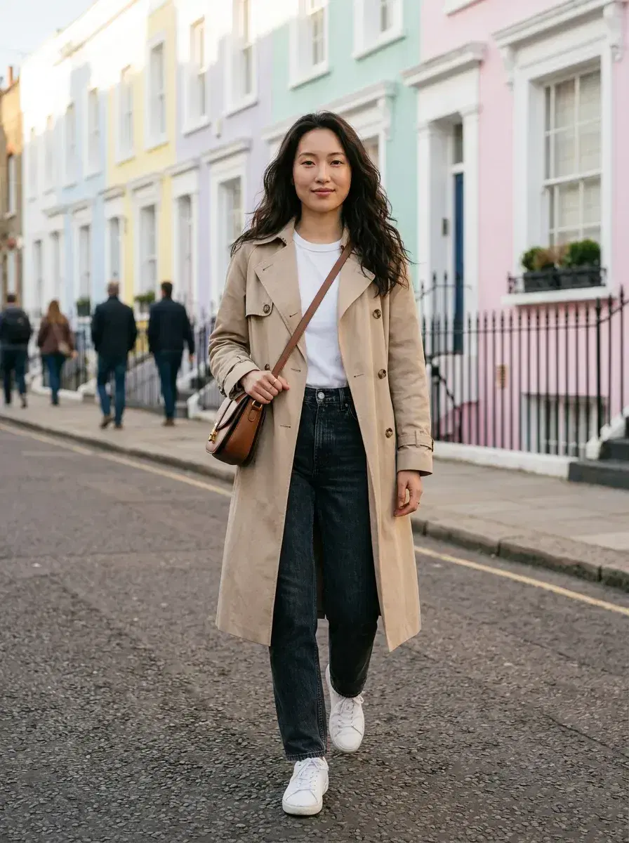 AI AI London Travel Photos — Instant Wanderlust — Person in Notting Hill with colourful houses — AI London travel photo