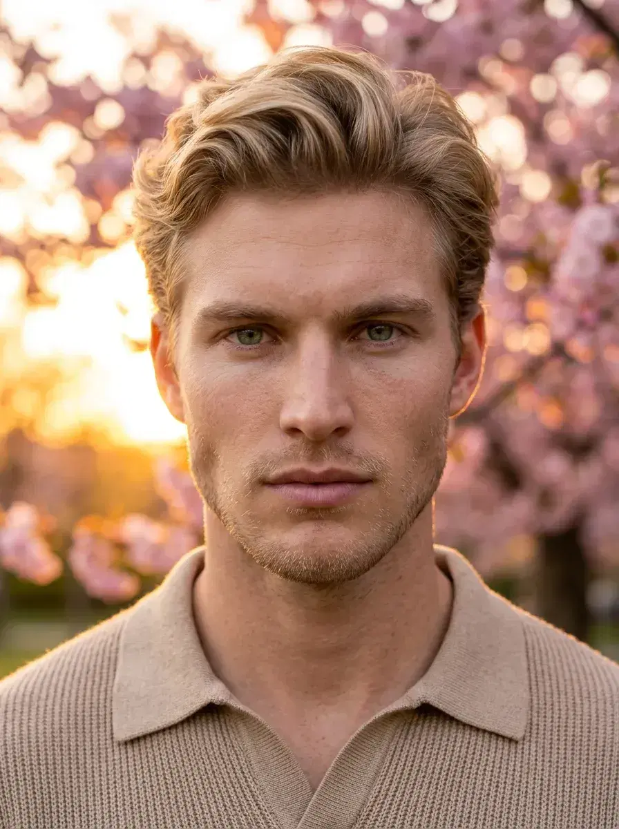 AI AI March Photo Dump — Spring Vibes — Close-up portrait at cherry blossom sunset for AI March photo dump