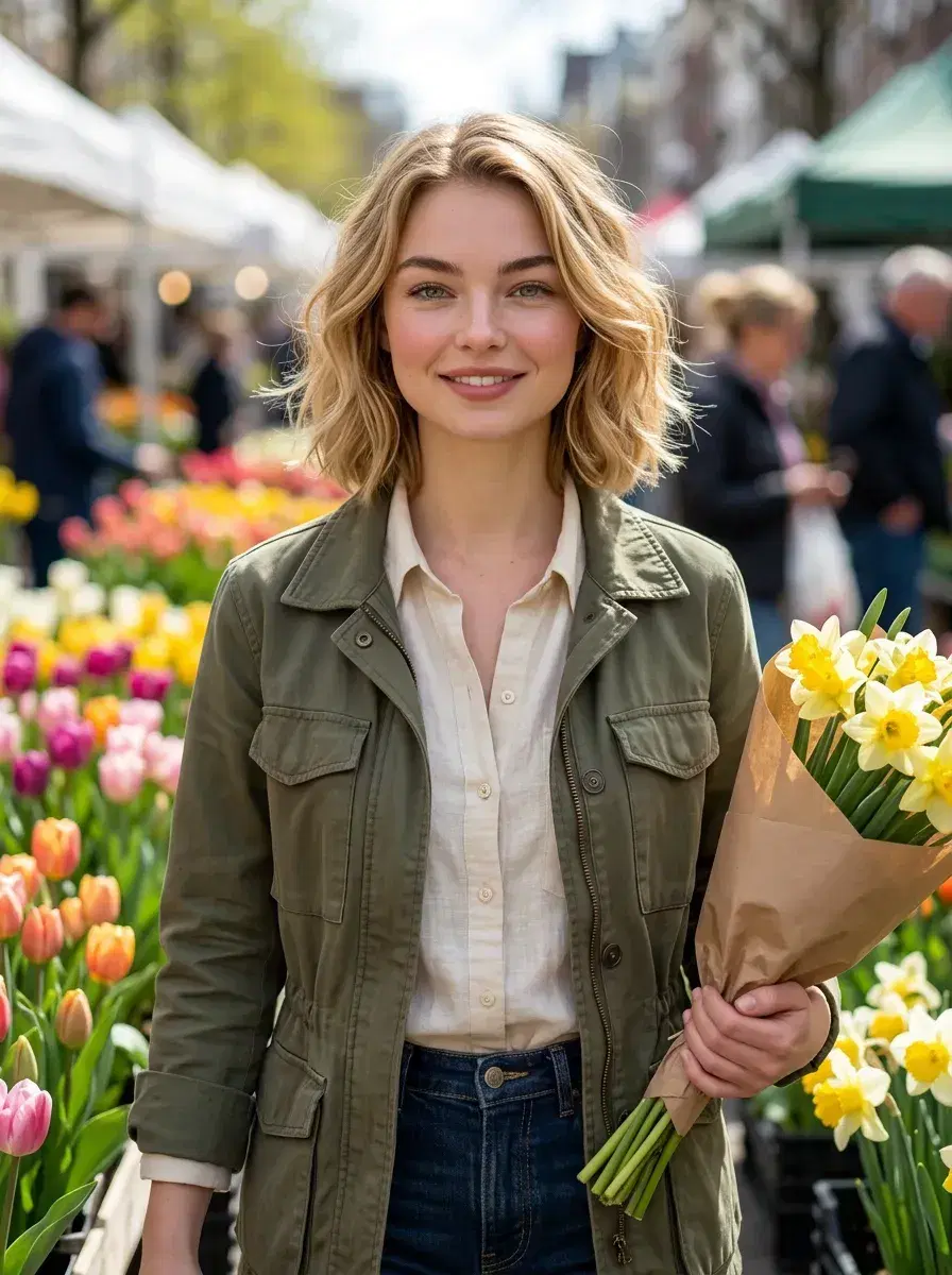 AI AI March Photo Dump — Spring Vibes — Person at spring flower market for AI March photo dump content