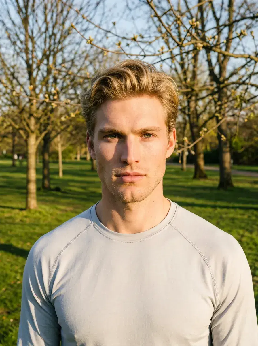 AI AI March Photo Dump — Spring Vibes — Person in spring park golden hour scene for March photo dump