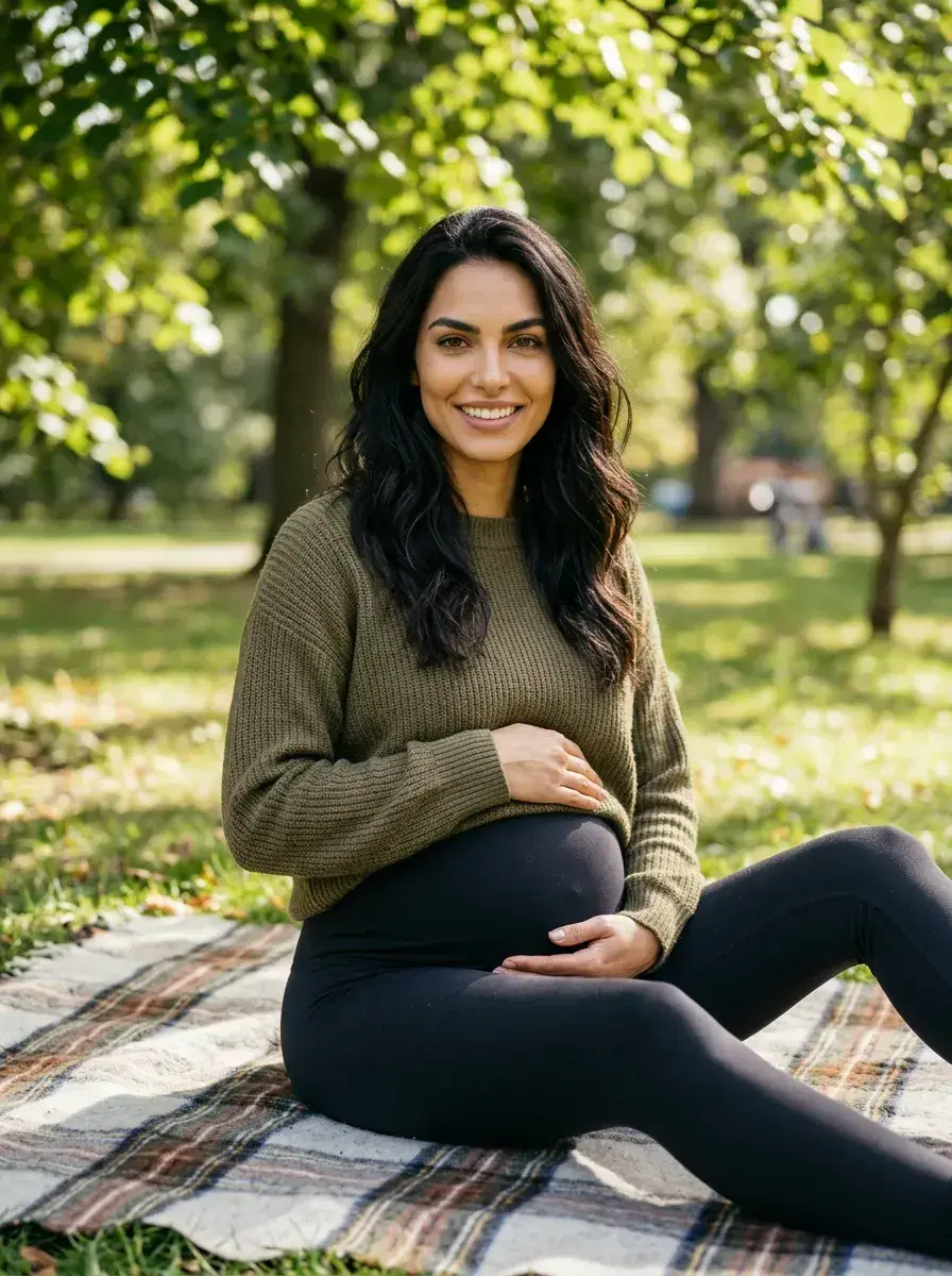 AI AI Maternity Photos — Timeless Portraits — AI maternity photo sitting in a sun-dappled park