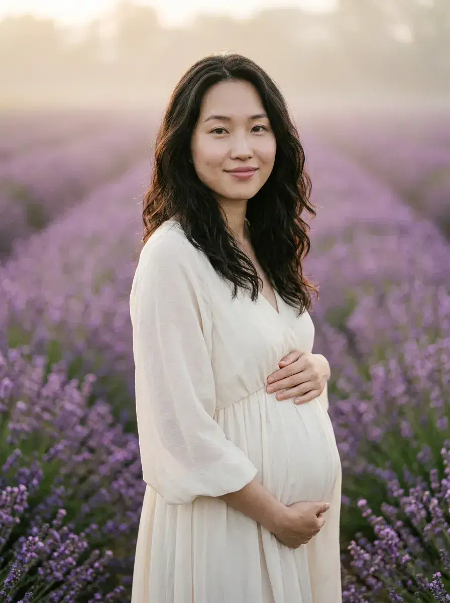 AI AI Maternity Photos — Timeless Portraits — AI maternity photo in a lavender field at soft morning light