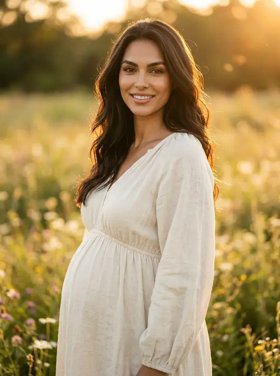 AI AI Maternity Photos — Timeless Portraits — AI maternity photo in a golden hour wildflower meadow