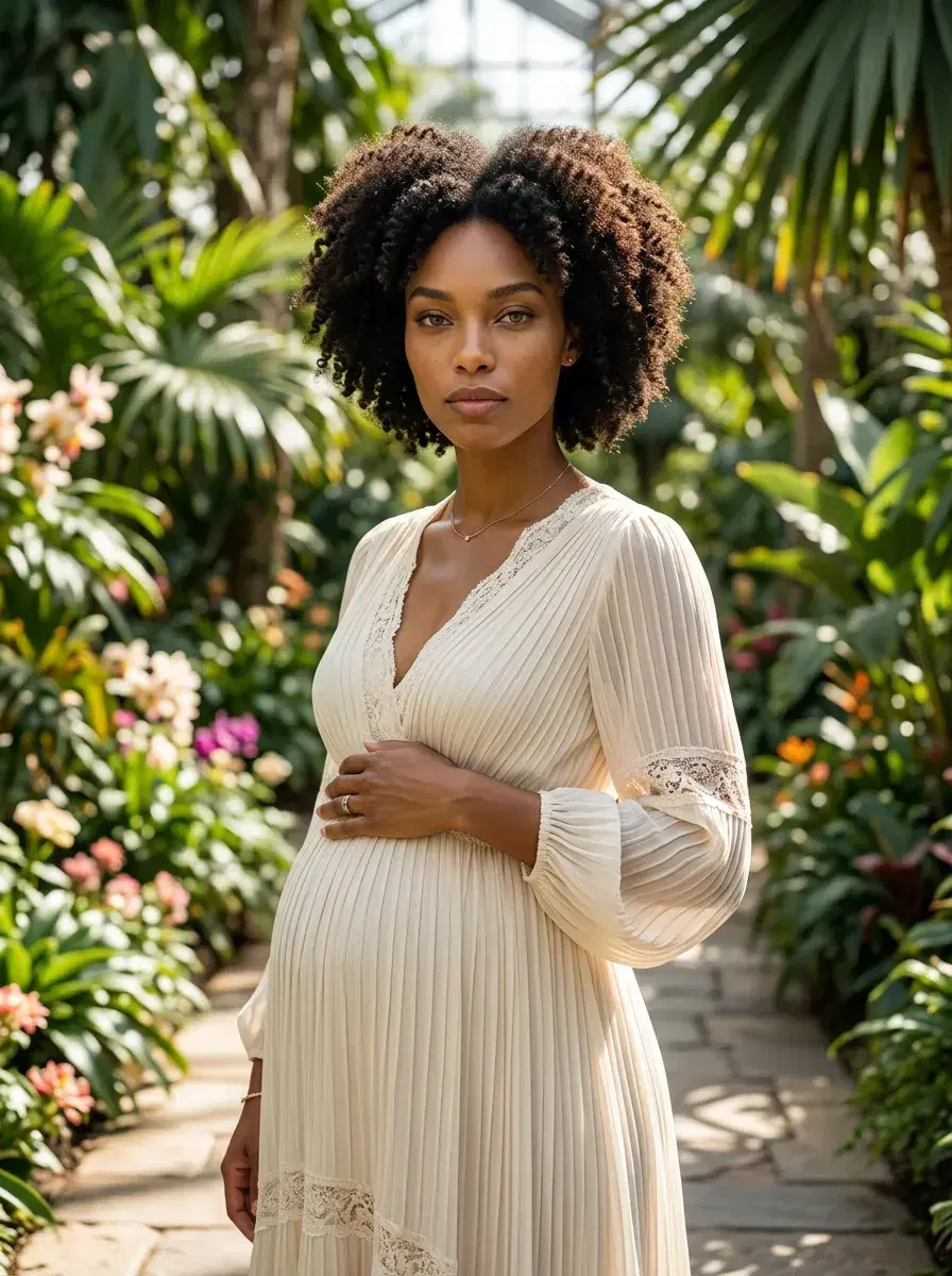 AI AI Maternity Photos — Timeless Portraits — AI maternity photo in a botanical garden setting
