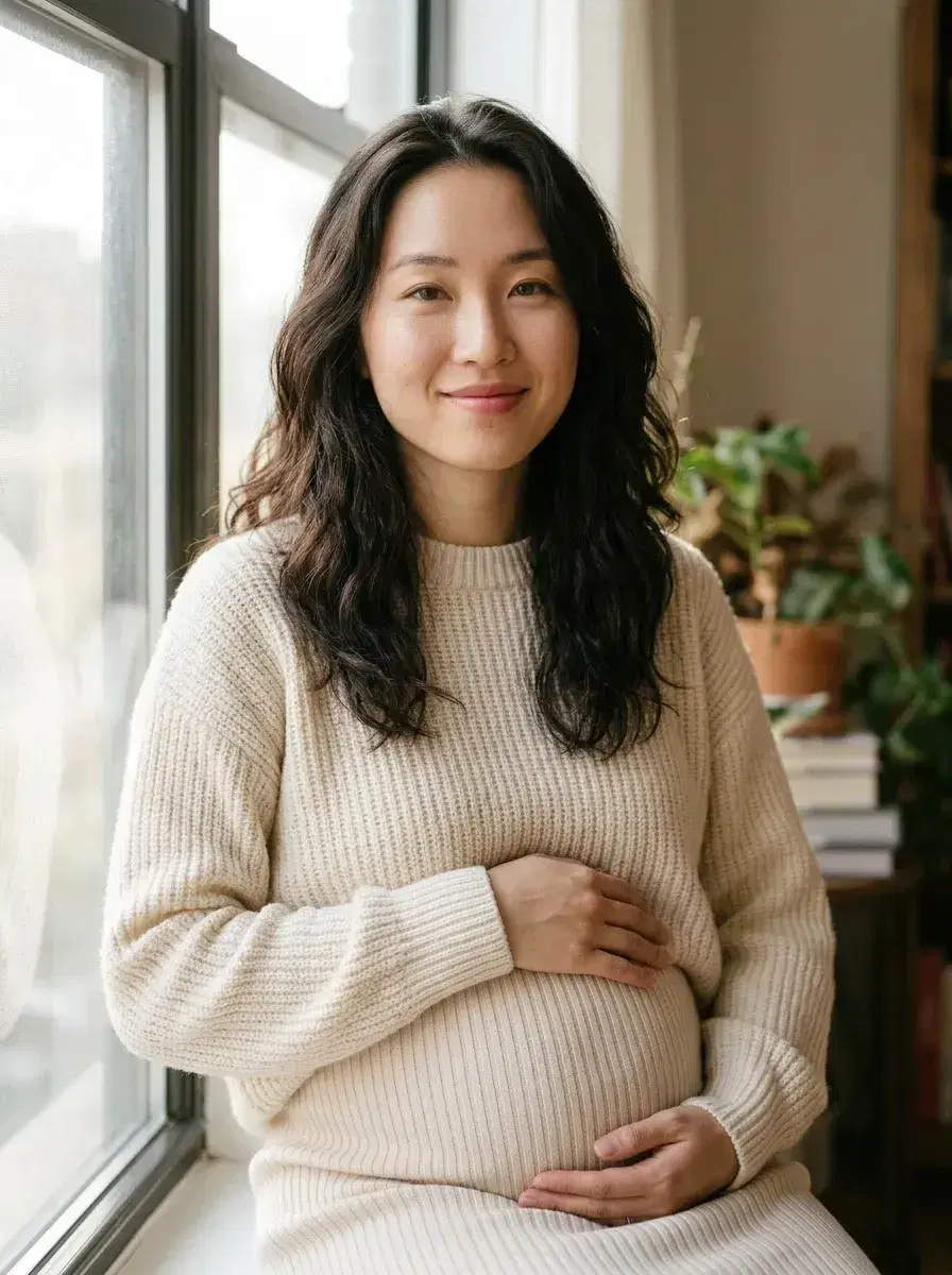 AI AI Maternity Photos — Timeless Portraits — AI maternity photo by a sunlit window at home