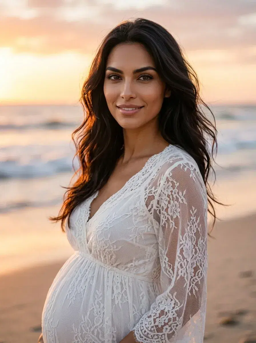 AI AI Maternity Photos — Timeless Portraits — AI maternity photo on beach at sunset