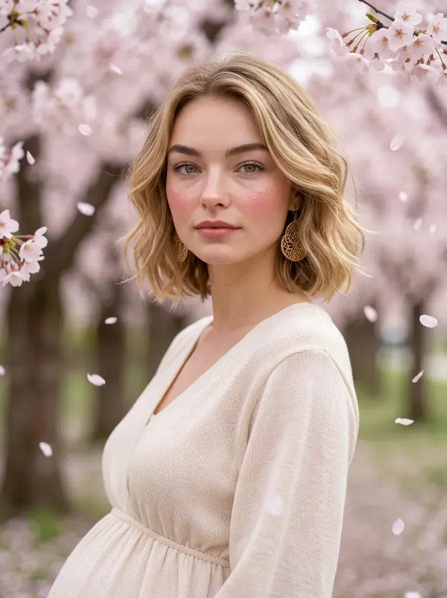 AI AI Maternity Photos — Timeless Portraits — AI maternity photo in cherry blossom grove