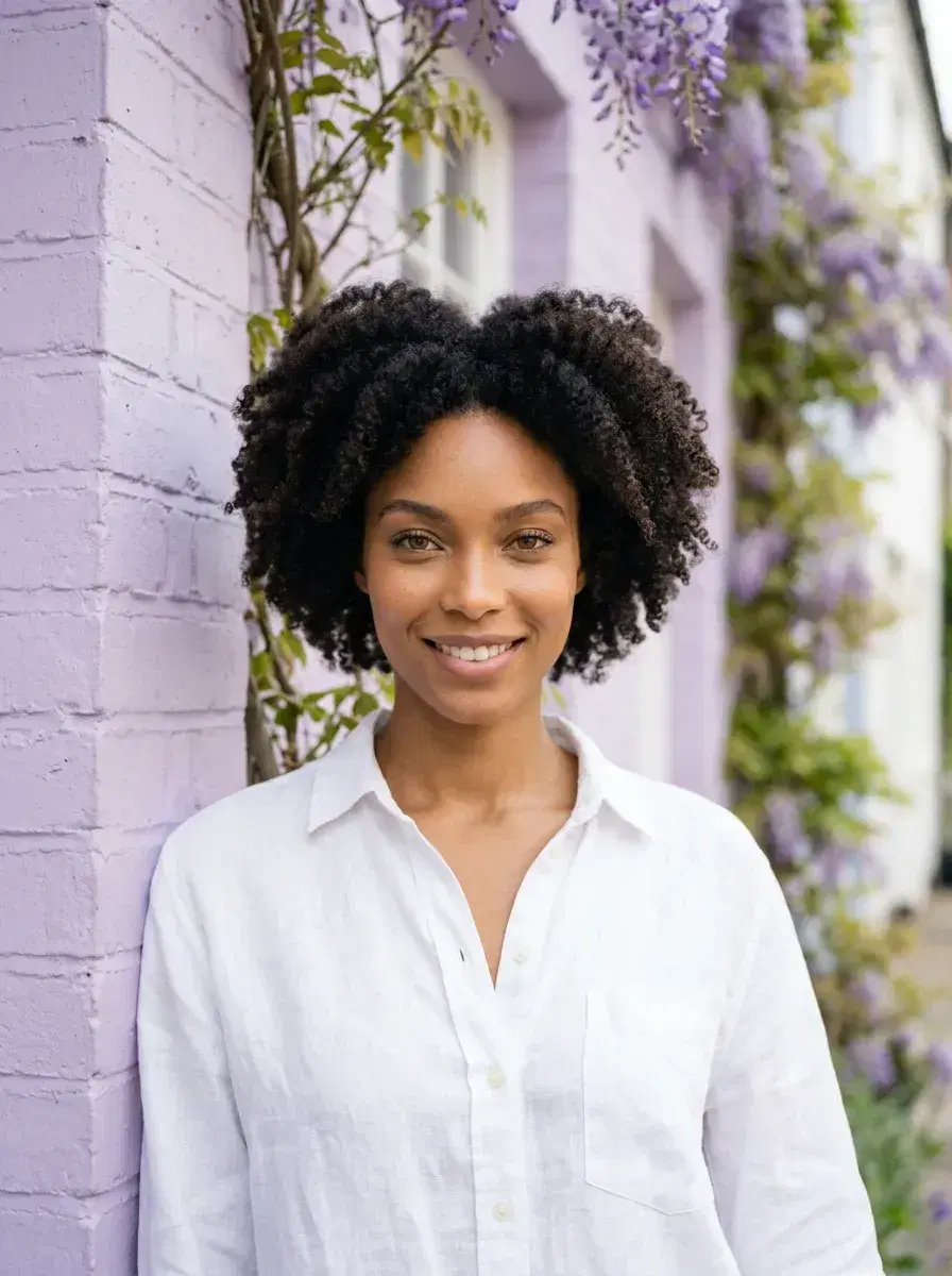 AI AI May Photo Dump — Spring Vibes — Person by pastel spring wall in an AI May photo dump style photo