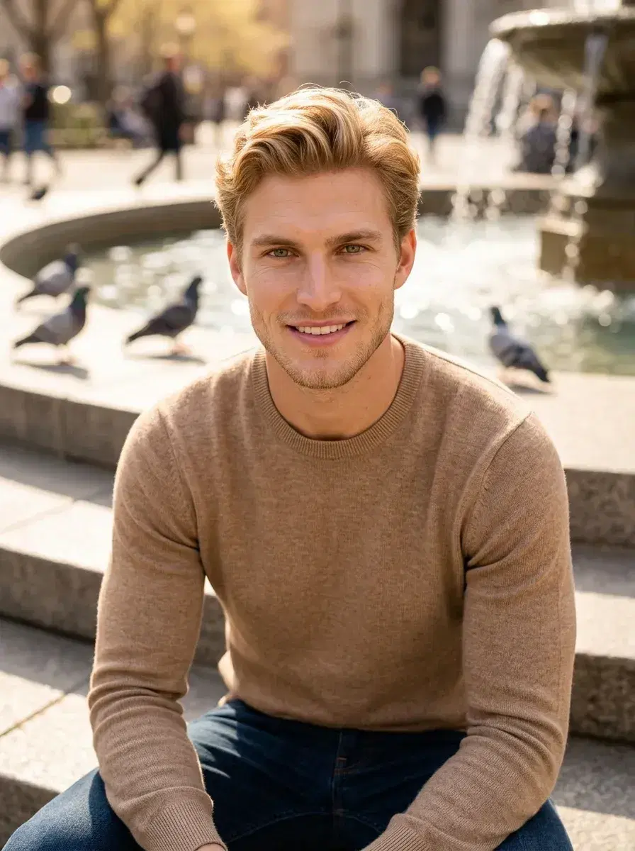 AI AI May Photo Dump — Spring Vibes — Sunny fountain plaza scene in an AI May photo dump photo