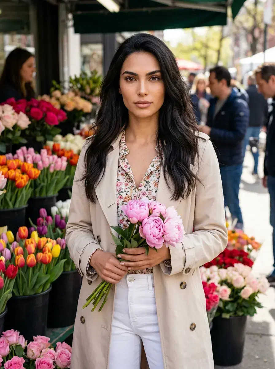 AI AI May Photo Dump — Spring Vibes — Flower market scene in an AI May photo dump gallery look