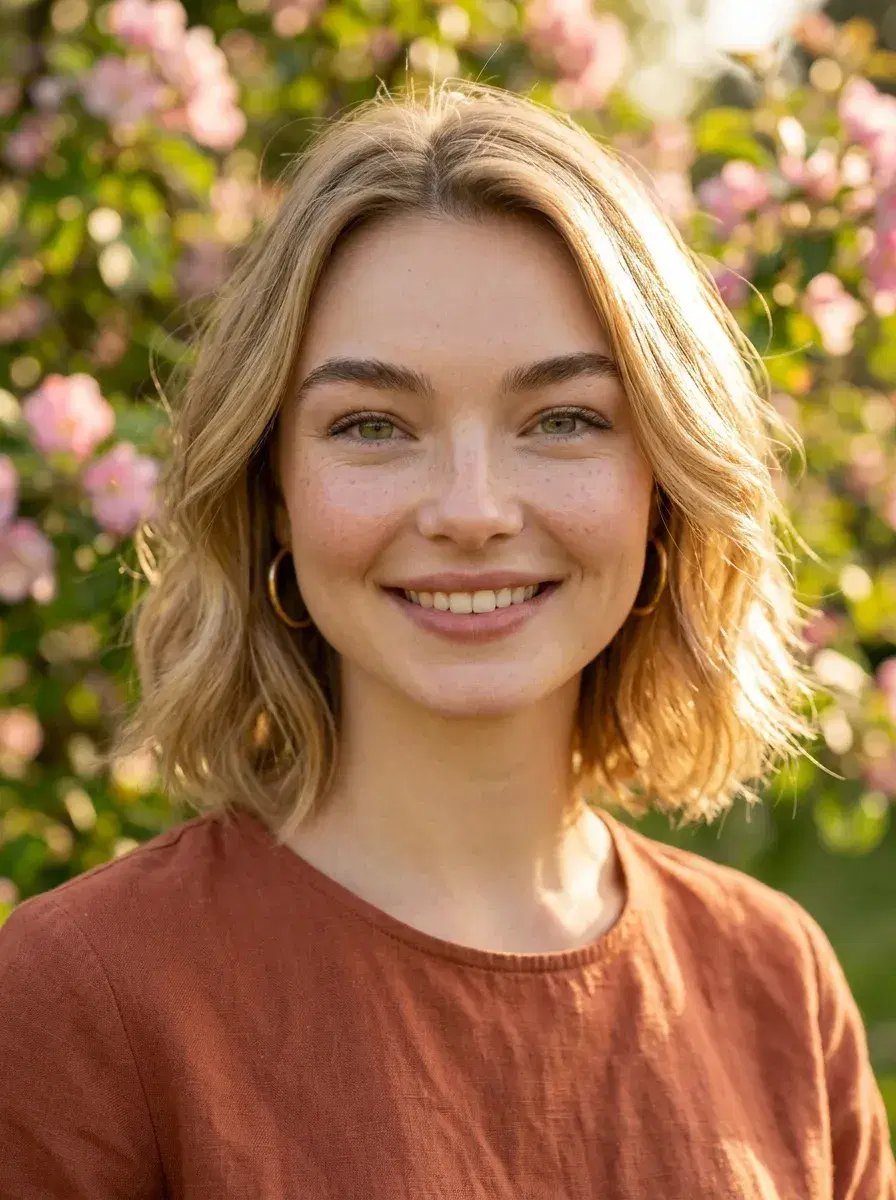 AI AI May Photo Dump — Spring Vibes — Golden hour close-up portrait for an AI May photo dump