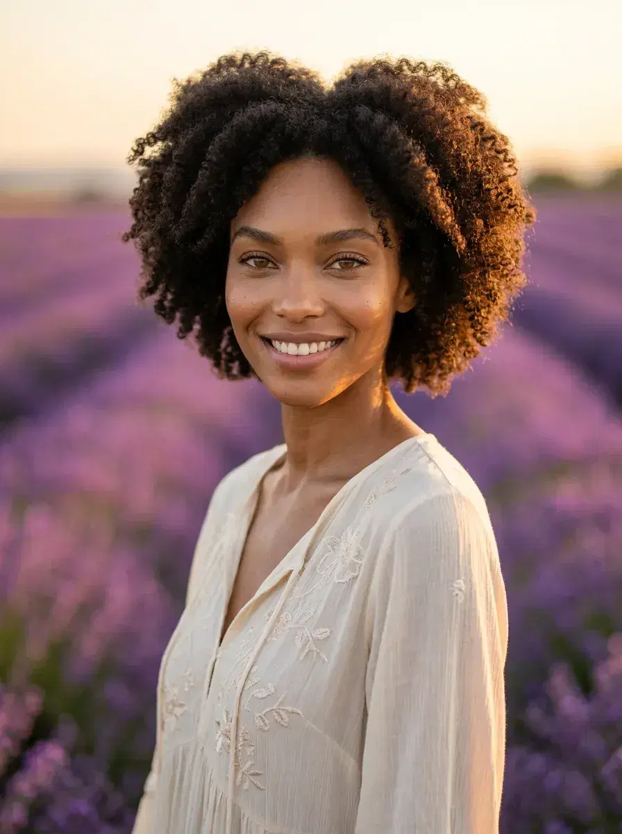 AI AI Mother's Day Photos — Timeless Portraits — AI Mother's Day photo in a lavender field at golden hour, warm light portrait