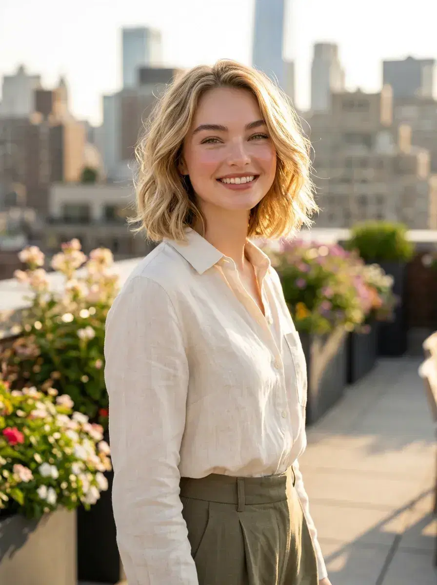 AI AI Mother's Day Photos — Timeless Portraits — AI Mother's Day rooftop portrait with city skyline and golden light