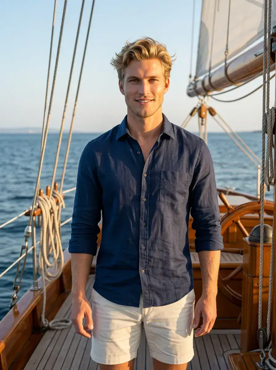 AI AI Old Money Aesthetic Photos — Pose AI — AI old money aesthetic photo — portrait on a classic wooden sailing yacht at sea