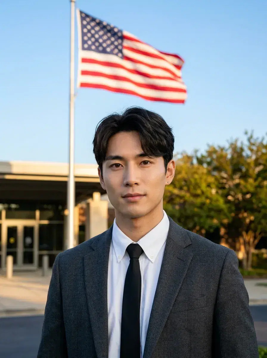 AI AI Patriotic Headshots – American Flag Backgrounds — Outdoor patriotic headshot with waving American flag