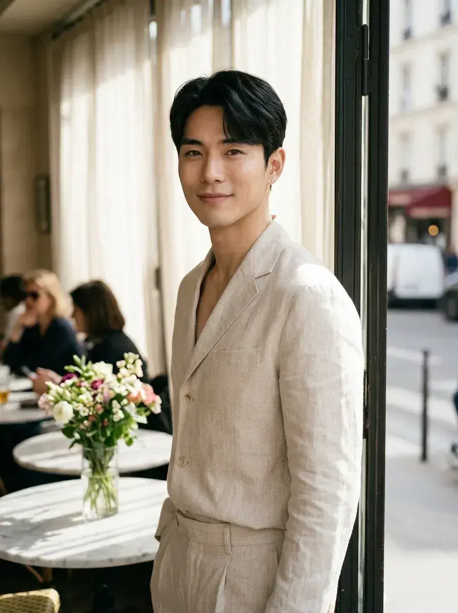 AI AI Pinterest Photos — Instant Moodboard Looks — AI Pinterest photo — person in a linen set at a Parisian café, soft morning light, editorial moodboard aesthetic