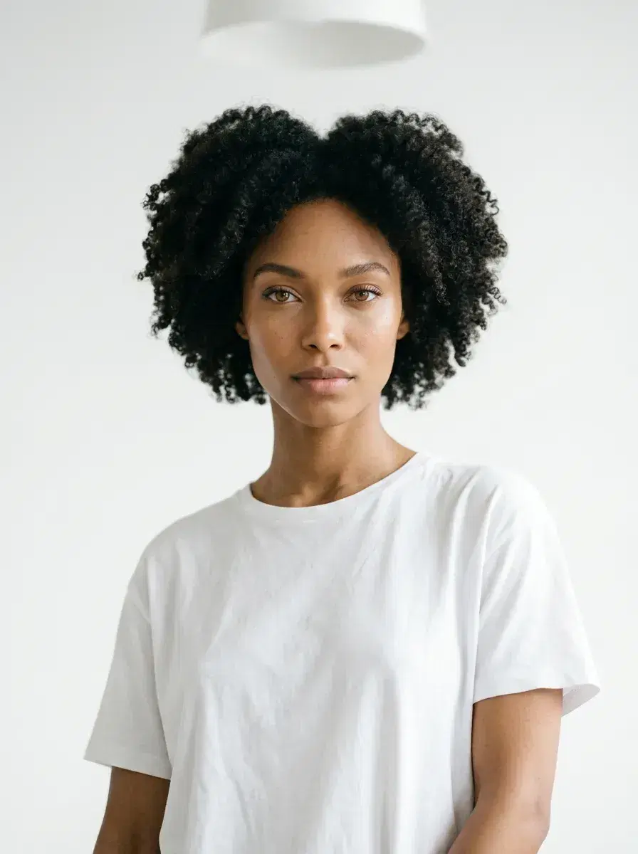 AI AI Pose Suggestions Photos — Look Effortless — Person with a natural relaxed pose in a minimal bright studio setting