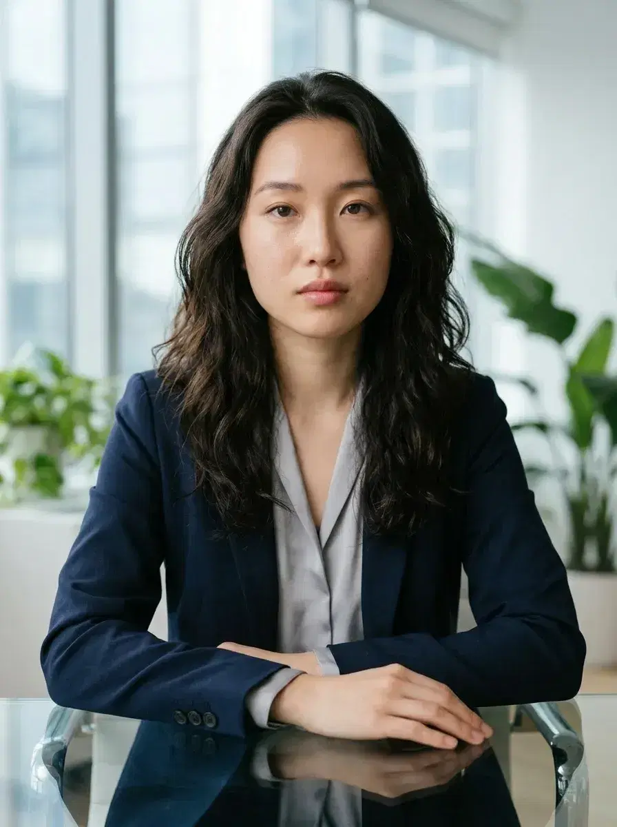 AI AI Pose Suggestions Photos — Look Effortless — Person in professional attire seated with a composed open pose in a modern office setting