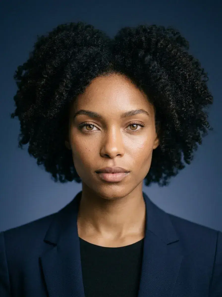 AI AI Professional Headshots — Studio Looks — AI professional headshot close-up with navy gradient background