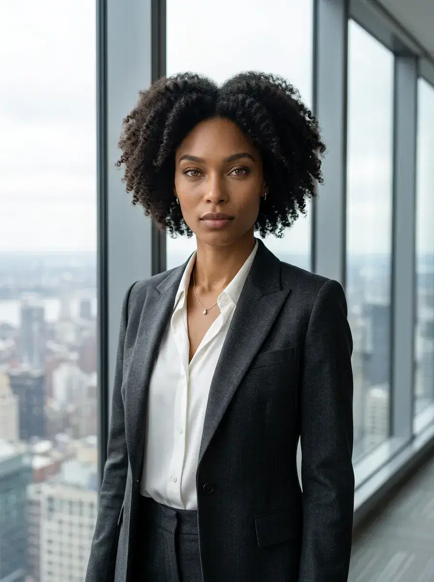 AI AI Profile Pictures — Look Iconic — AI profile picture in high-rise office with city skyline and professional attire