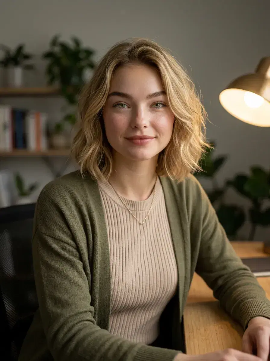 AI AI Profile Pictures — Look Iconic — AI profile picture at modern desk with warm studio lighting