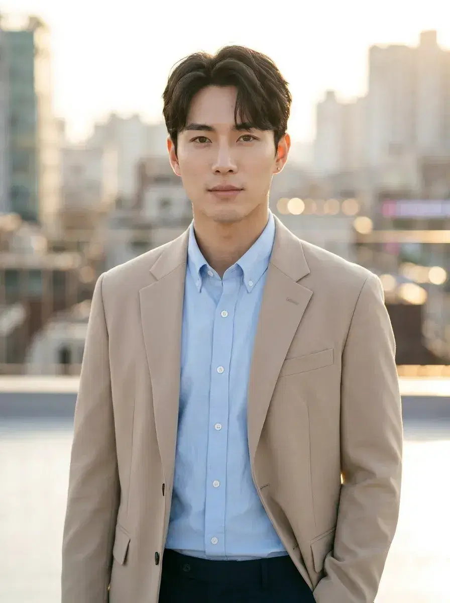 AI AI Profile Pictures — Look Iconic — AI profile picture on rooftop with golden hour lighting and city skyline
