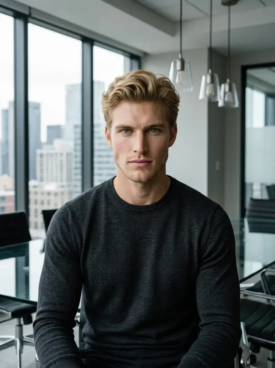 AI AI Real Estate Agent Headshots — Close the Deal — Real estate agent headshot in a modern boardroom with city view behind glass windows