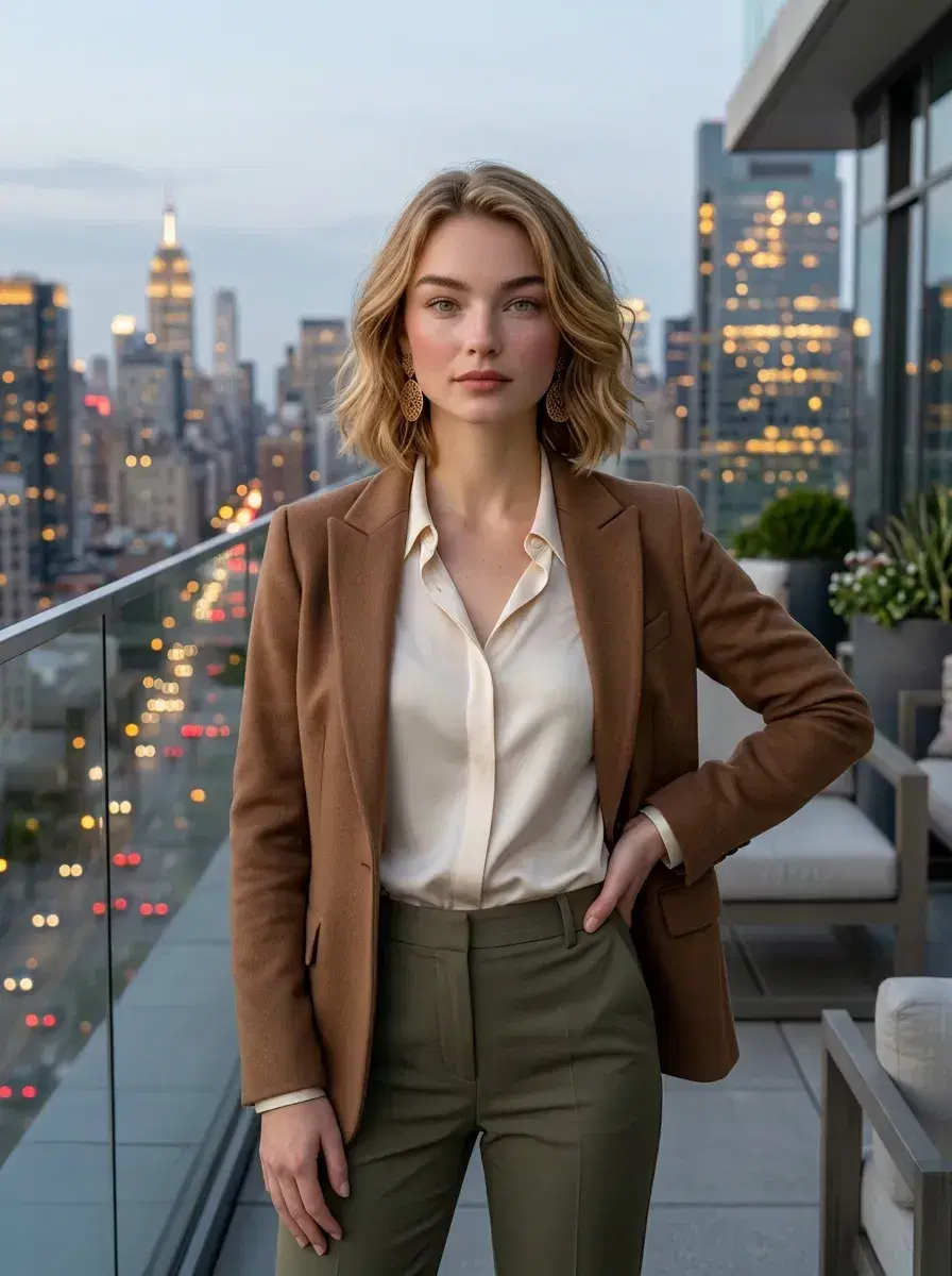 AI AI Real Estate Agent Headshots — Close the Deal — Real estate agent on a luxury penthouse rooftop terrace with panoramic city skyline at dusk