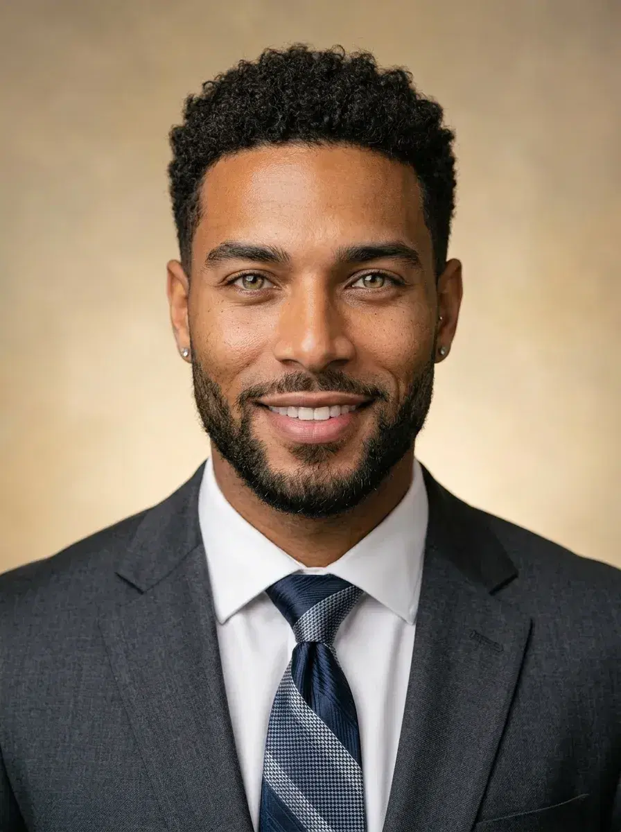 AI AI Real Estate Agent Headshots — Close the Deal — Studio-style close-up AI headshot for a real estate agent with warm beige background