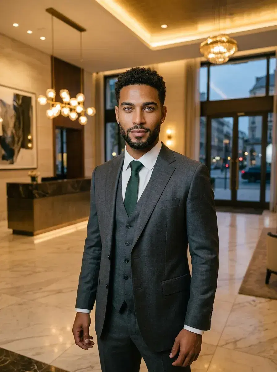 AI AI Real Estate Agent Headshots — Close the Deal — Real estate agent posing confidently in a luxury residential building lobby