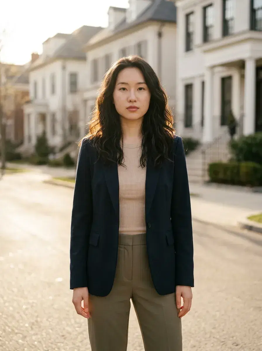 AI AI Real Estate Agent Headshots — Close the Deal — Real estate agent headshot outdoors on a sunlit residential street with homes in background