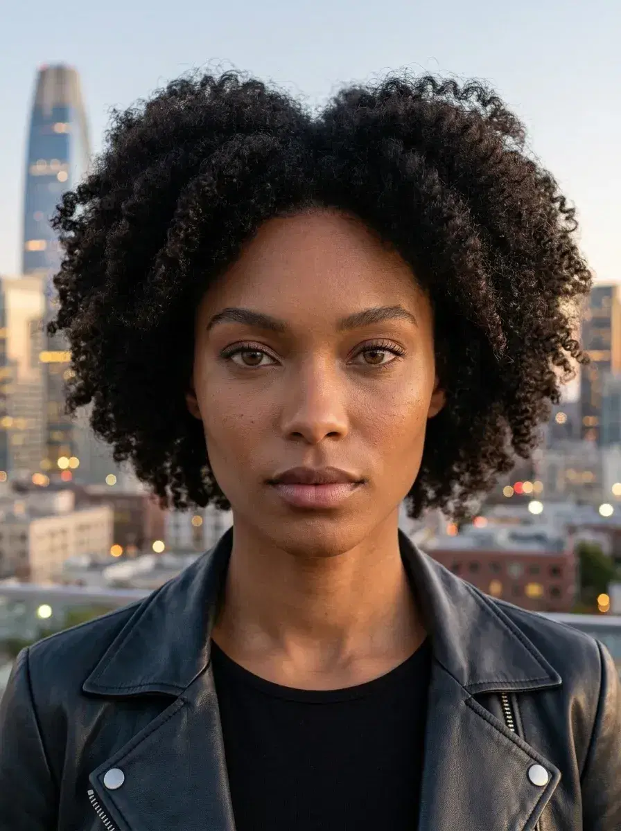 AI AI San Francisco Photos — Bay City Vibes — Person on a SoMa rooftop with San Francisco skyline at dusk, AI San Francisco photo