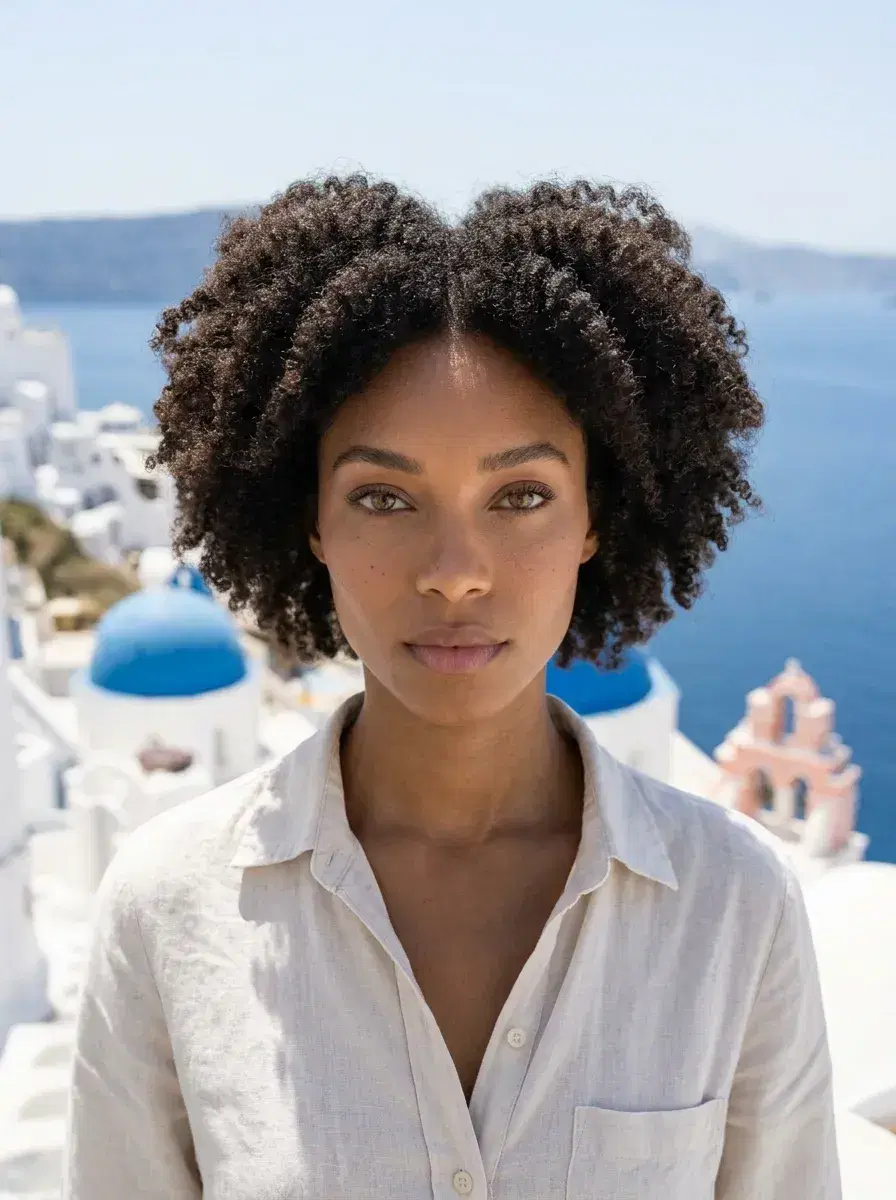 AI AI Solo Travel Photos — Instant Wanderlust — AI solo travel photo in Santorini Greece