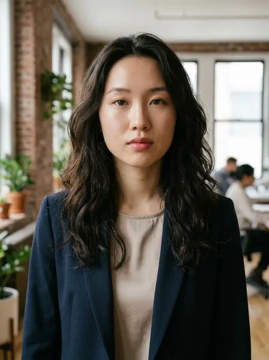 AI AI Startup Founder Portraits — Look Visionary — AI startup founder portrait in bright minimal office with exposed brick