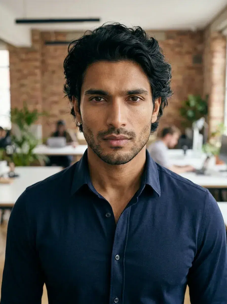 AI AI Startup Headshots — Look Founder-Ready — AI startup headshot in modern co-working space with confident expression