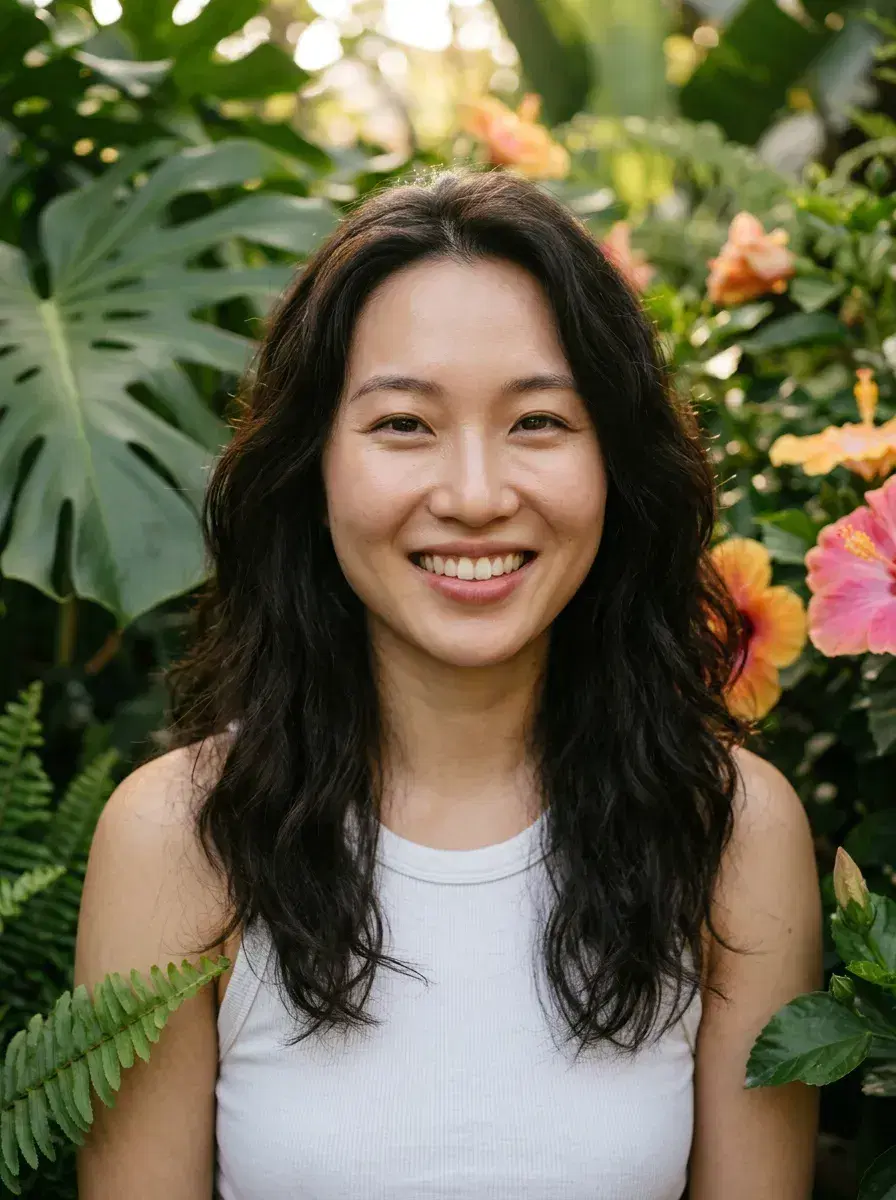 AI AI Summer Photo Dump — Instant Wanderlust — Close-up portrait in a tropical garden setting for an AI summer photo dump