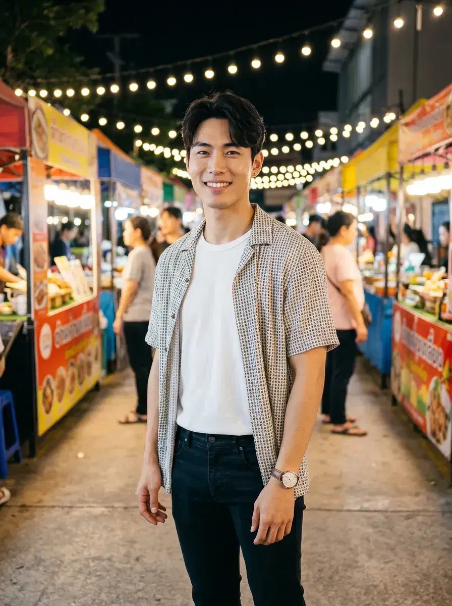 AI AI Summer Photo Dump — Instant Wanderlust — Person at a festive open-air night market for an AI summer photo dump