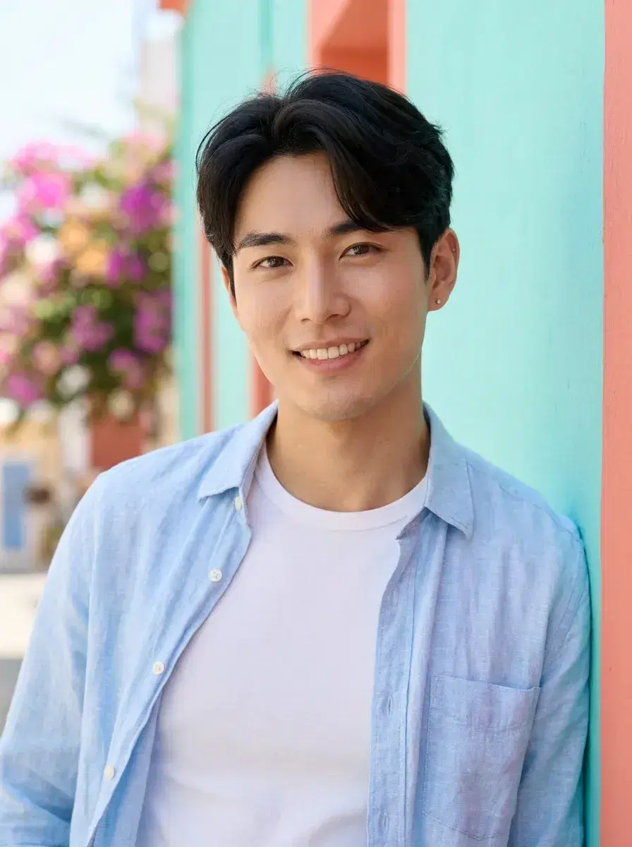 AI AI Summer Photo Dump — Instant Wanderlust — Person against a colourful Mediterranean wall in an AI summer photo dump