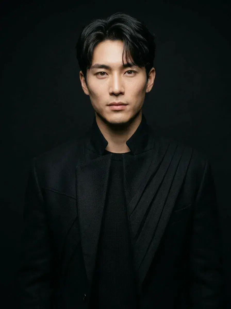 AI AI Supermodel Headshots — Editorial Glamour — AI supermodel headshot in avant-garde fashion with cinematic black backdrop