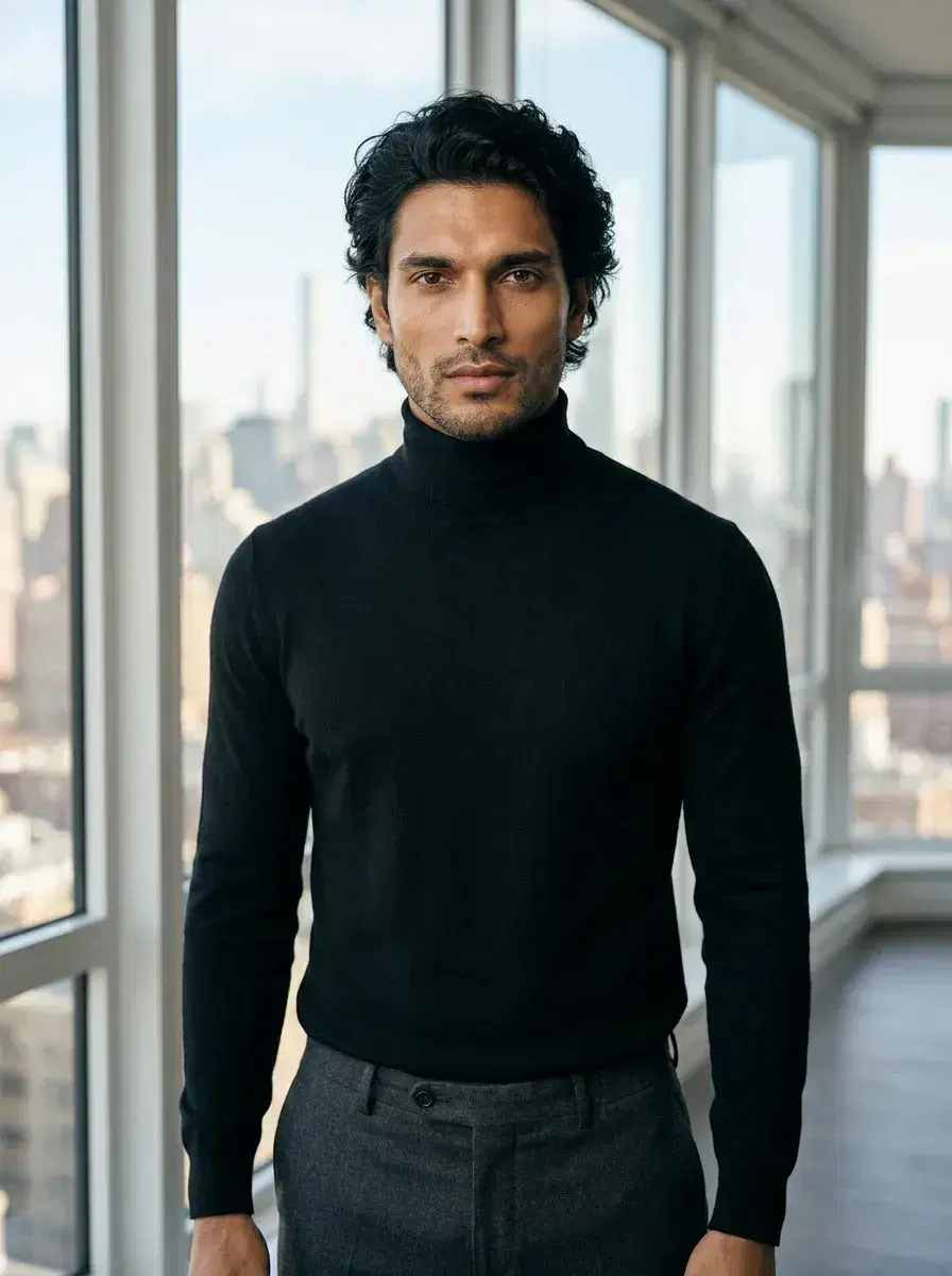 AI AI Supermodel Headshots — Editorial Glamour — AI supermodel headshot in New York loft with skyline backdrop