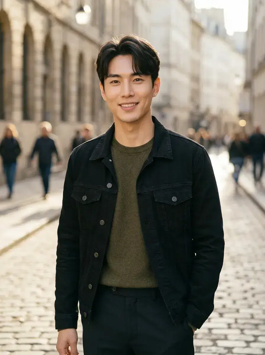 AI AI Tinder Profile Photos — More Matches — Person on sunlit European cobblestone street for AI Tinder profile photo