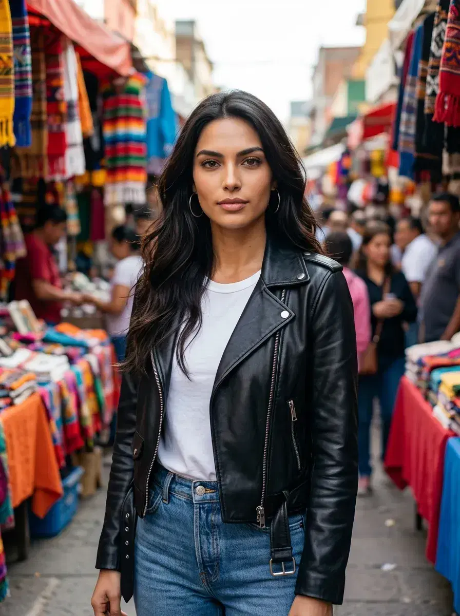 AI AI Tinder Profile Photos — More Matches — Person at outdoor market in street style outfit for AI dating profile photo