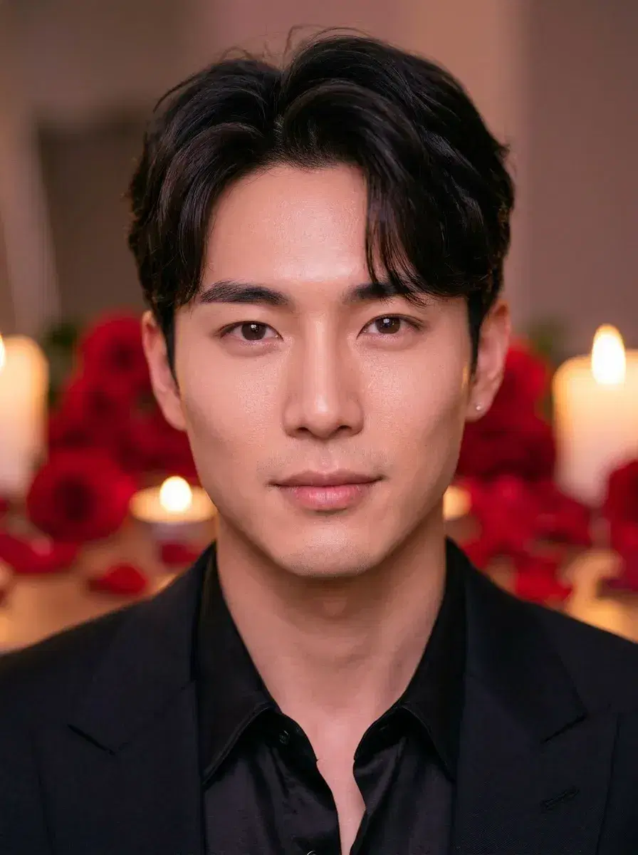 AI AI Valentine's Day Photos — Romantic Portraits — Close-up romantic Valentine's Day portrait with rose-pink and candlelight tones