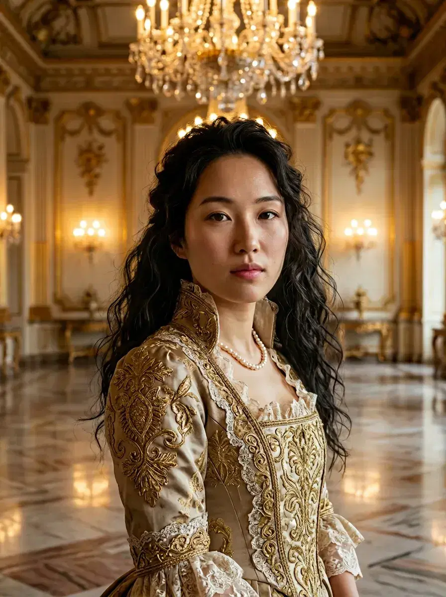 AI AI Victorian Portraits — Timeless Elegance — Three-quarter AI Victorian portrait at the entrance of a stone manor