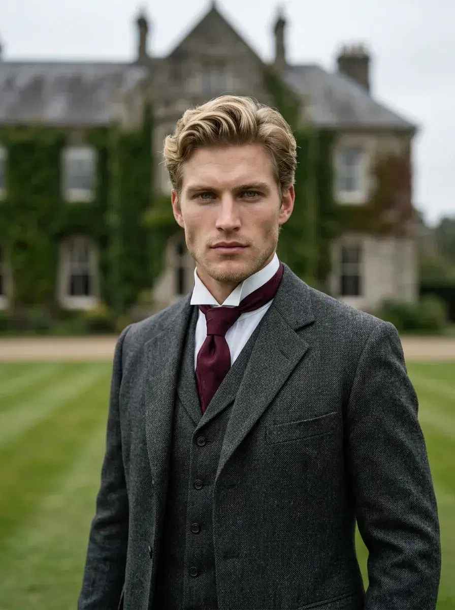 AI AI Victorian Portraits — Timeless Elegance — Three-quarter AI Victorian portrait on steps of a neoclassical building