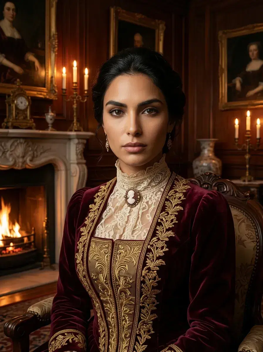 AI AI Victorian Portraits — Timeless Elegance — AI Victorian portrait of a person in formal 1850s attire in a candlelit parlour