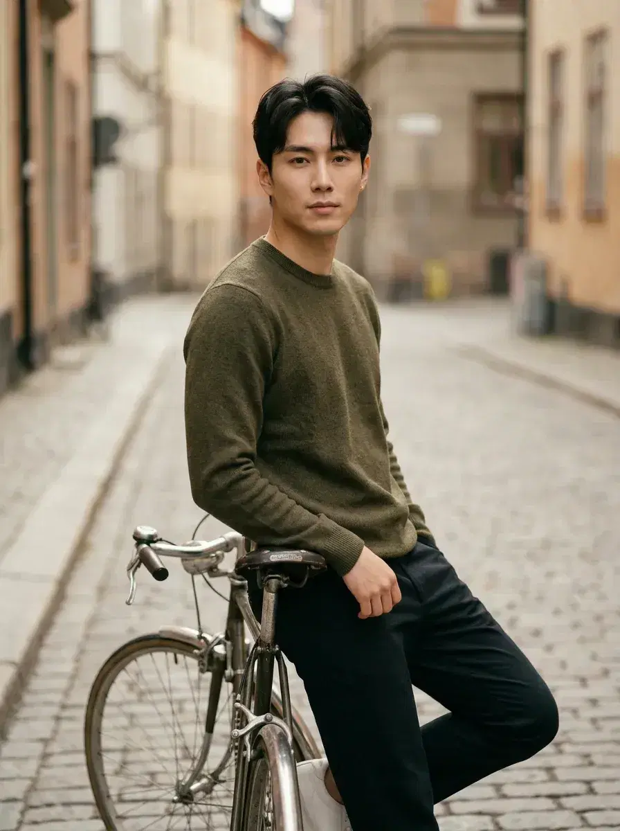 AI AI VSCO Aesthetic Photos — Film-Grain Vibes — AI VSCO aesthetic three-quarter photo on a cobblestone street with muted film tones