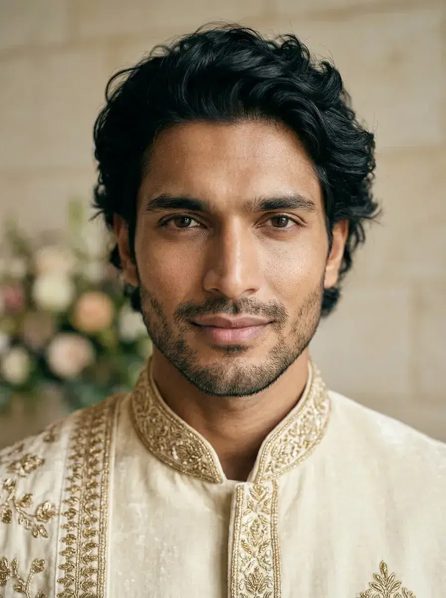 AI AI Wedding Photos — Timeless Portraits — Close-up AI wedding portrait with blush rose petal bokeh background