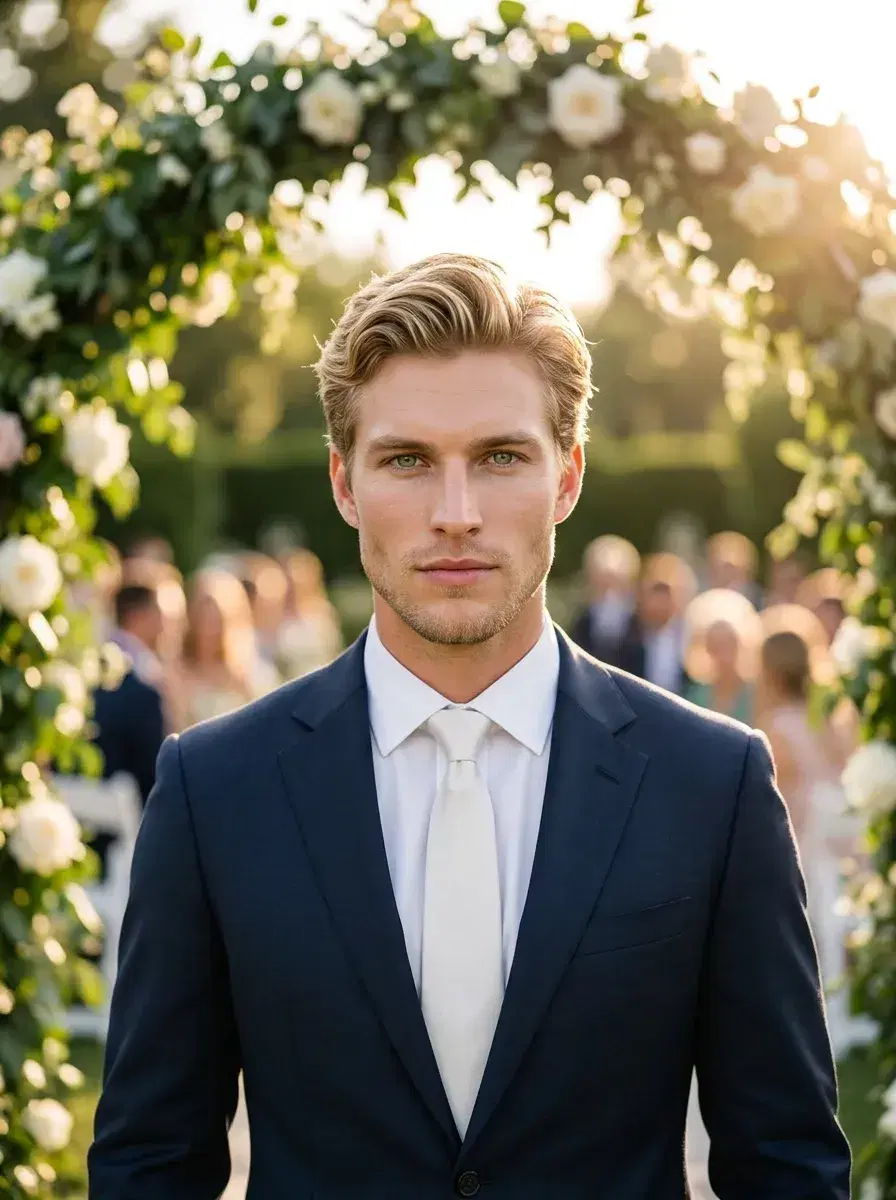 AI AI Wedding Photos — Timeless Portraits — AI wedding photo of person in bridal attire inside a sunlit stone chapel