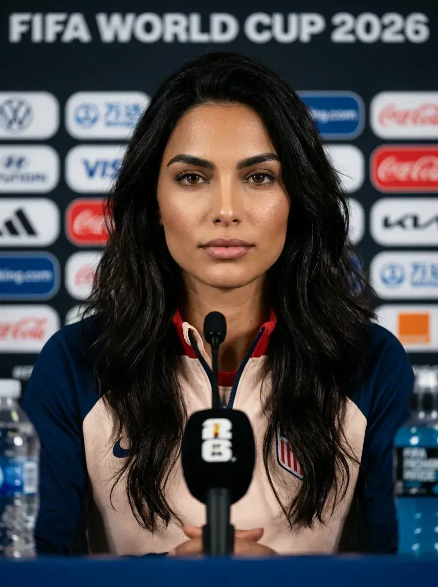 AI AI World Cup 2026 Photos — Be the Story — Person at a FIFA World Cup 2026 post-match press conference